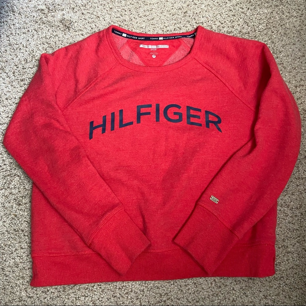 Red Tommy Hilfiger sport crew neck long sleeve